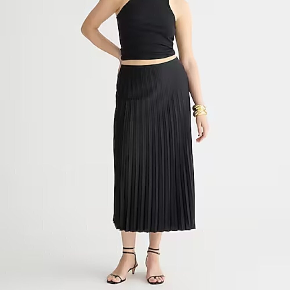 J. Crew Gwyneth Pleated Lightweight Slip Skirt Black Size XL NWT